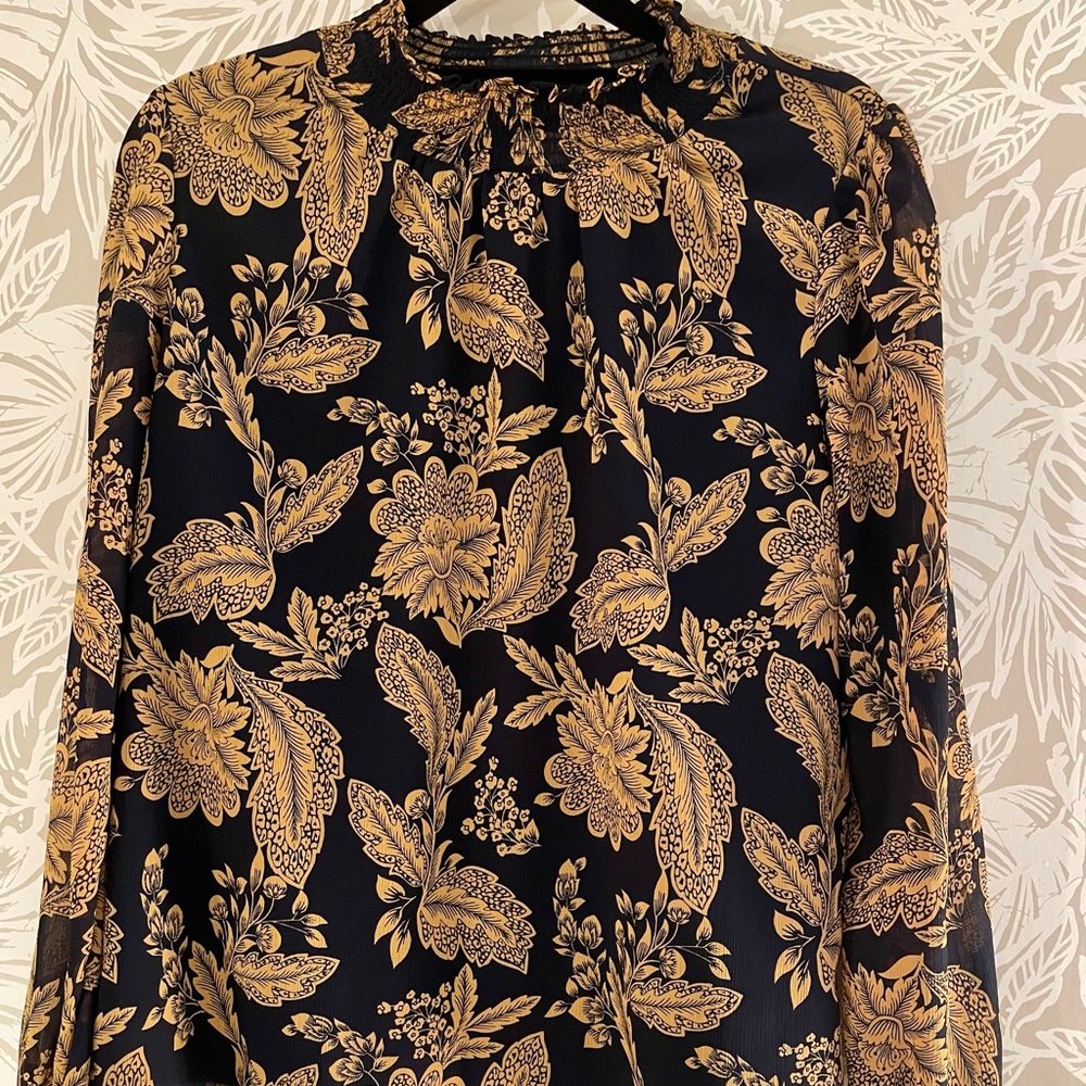 J Crew Navy/Yellow Blouse